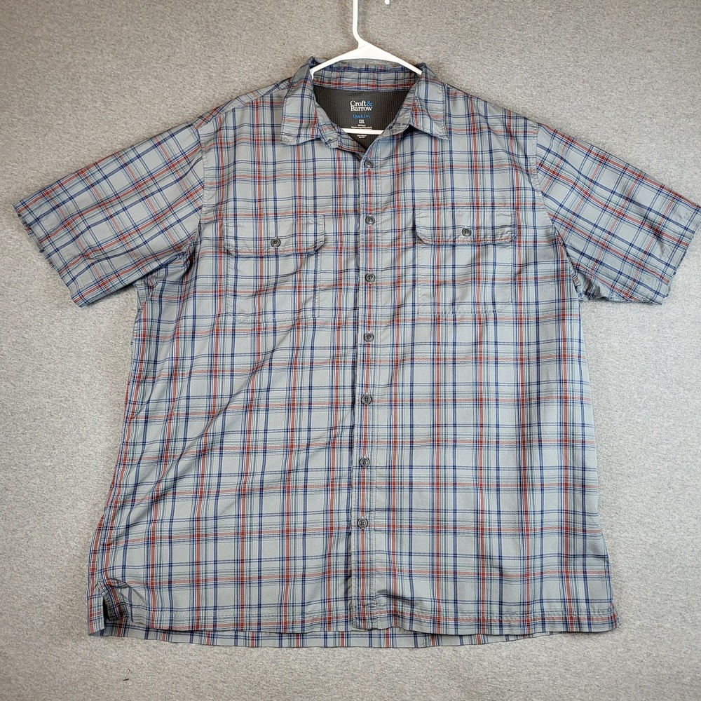 Croft & Barrow Shirt Mens 2XL XXL Plaid Quick Dry Collar Short Sleeve Button Up
